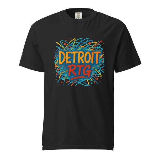Detroit-Unisex garment-dyed heavyweight black t-shirt with colorful Detroit RTG graphic design