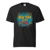 New York City-Unisex garment-dyed heavyweight black t-shirt with colorful graphic print