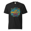 Black unisex Los Angeles-Unisex garment-dyed heavyweight t-shirt with colorful graphic design on front