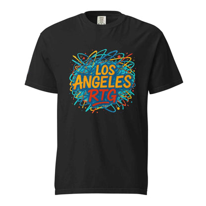 Black unisex Los Angeles-Unisex garment-dyed heavyweight t-shirt with colorful graphic design on front