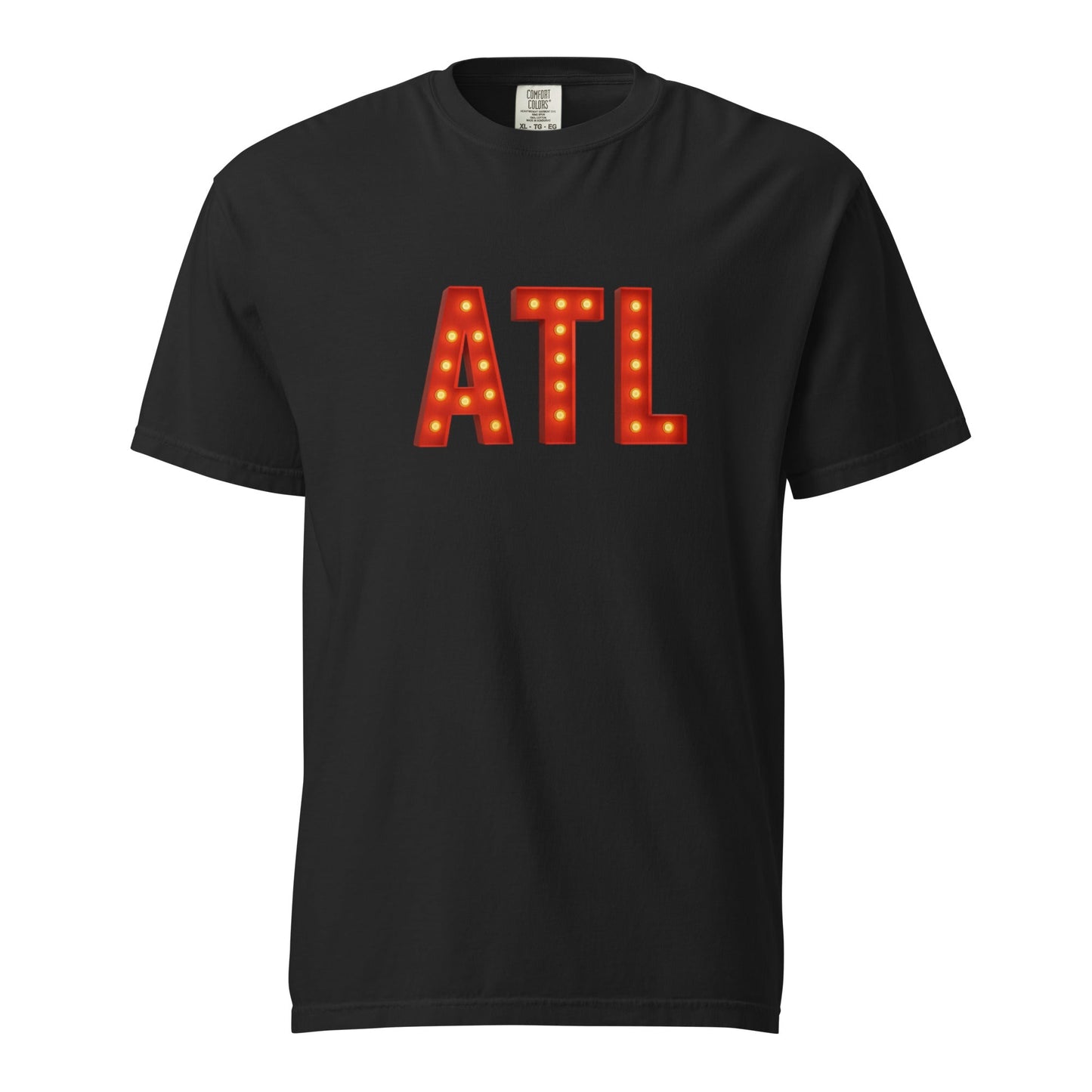 Atlanta-Unisex garment-dyed heavyweight black t-shirt with illuminated ATL letters, 100% ring-spun cotton, relaxed fit