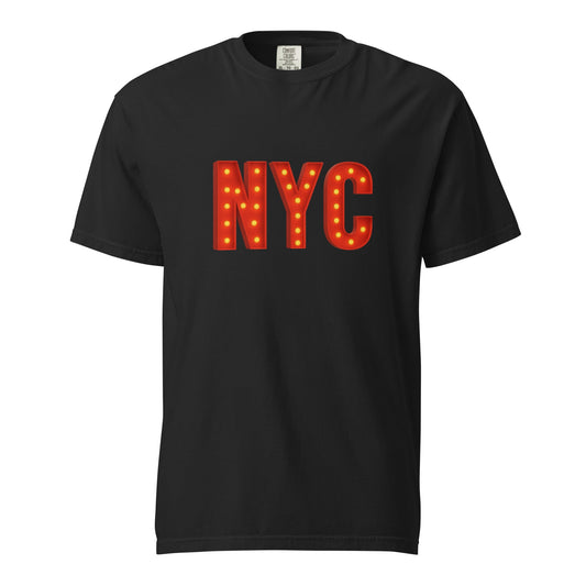 Black New York City-Unisex garment-dyed heavyweight t-shirt with illuminated NYC lettering
