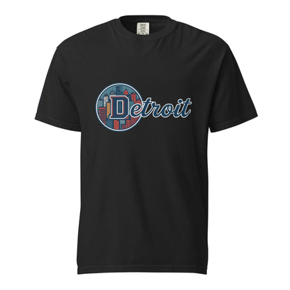 Detroit-Unisex garment-dyed heavyweight black t-shirt with Detroit city skyline graphic and relaxed fit