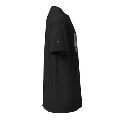 Houston-Unisex garment-dyed heavyweight black t-shirt side view made of 100% ring-spun cotton with relaxed fit and durable stitching