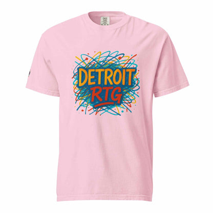 Pink Detroit-Unisex garment-dyed heavyweight t-shirt with colorful graffiti-style "DETROIT RTG" graphic on front