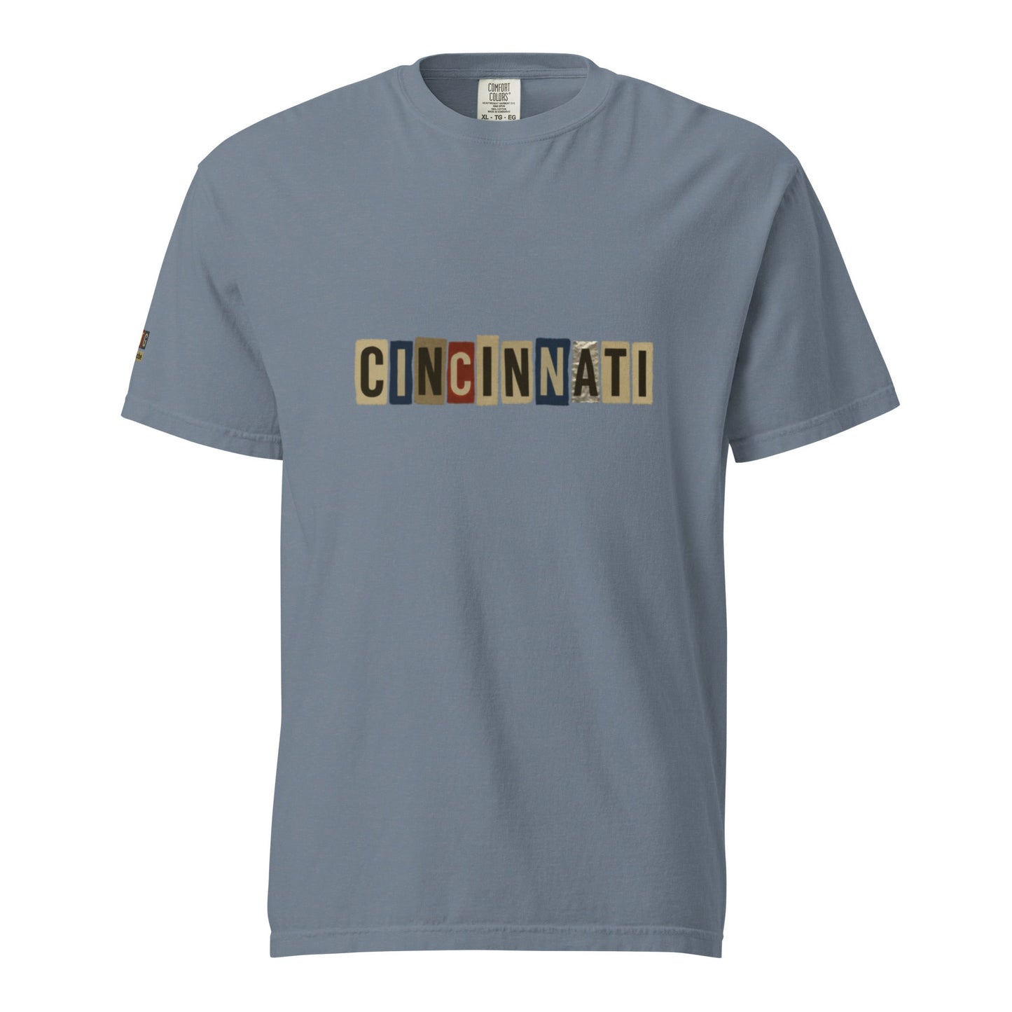 Cincinnati-Unisex garment-dyed heavyweight t-shirt in blue with multicolor block letter design and relaxed fit made of 100% ring-spun cotton
