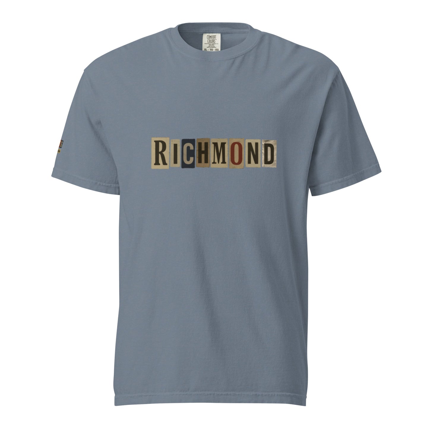 Richmond-Unisex garment-dyed heavyweight t-shirt in blue with block lettering and relaxed fit made from 100% ring-spun cotton