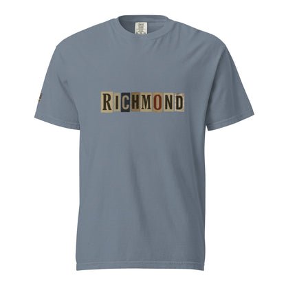 Richmond-Unisex garment-dyed heavyweight t-shirt in blue with block lettering and relaxed fit made from 100% ring-spun cotton