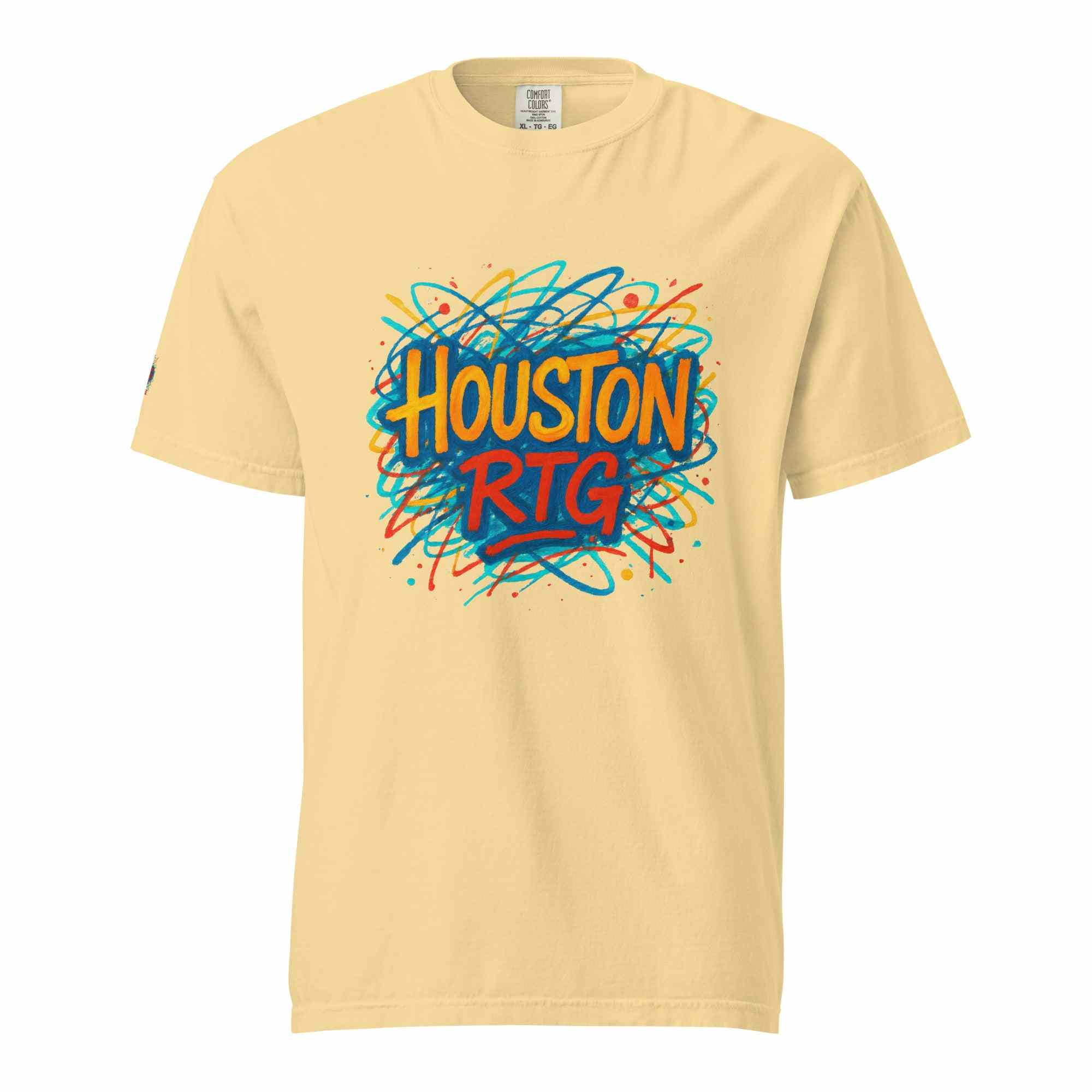 Houston-Unisex garment-dyed heavyweight t-shirt with colorful Houston RTG graphic on soft breathable cotton