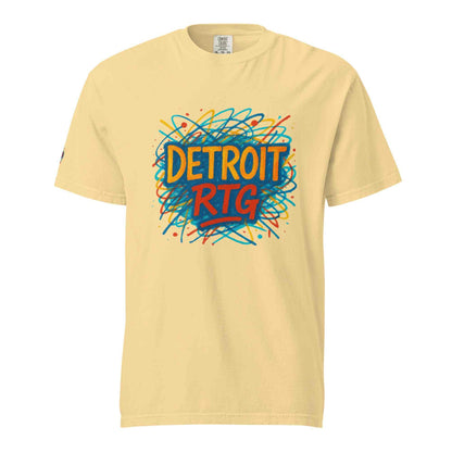 Detroit-Unisex garment-dyed heavyweight t-shirt in cream with colorful Detroit RTG graphic print, 100% ring-spun cotton, relaxed fit