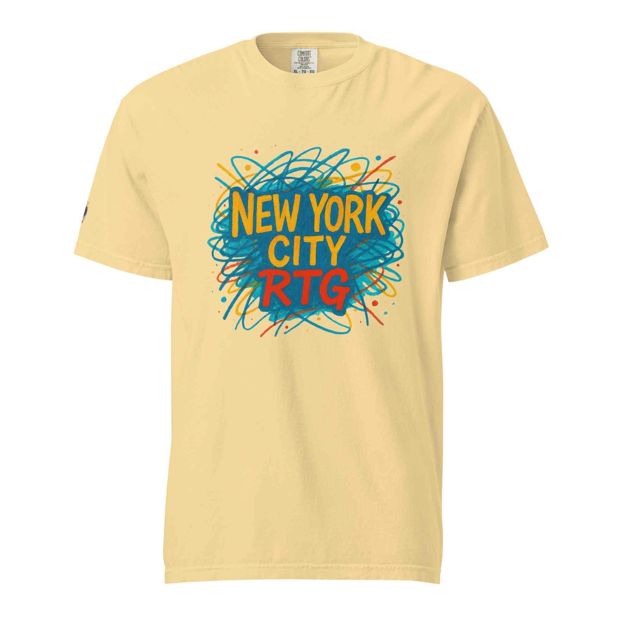 New York City-Unisex heavyweight garment-dyed t-shirt in beige with colorful graphic print