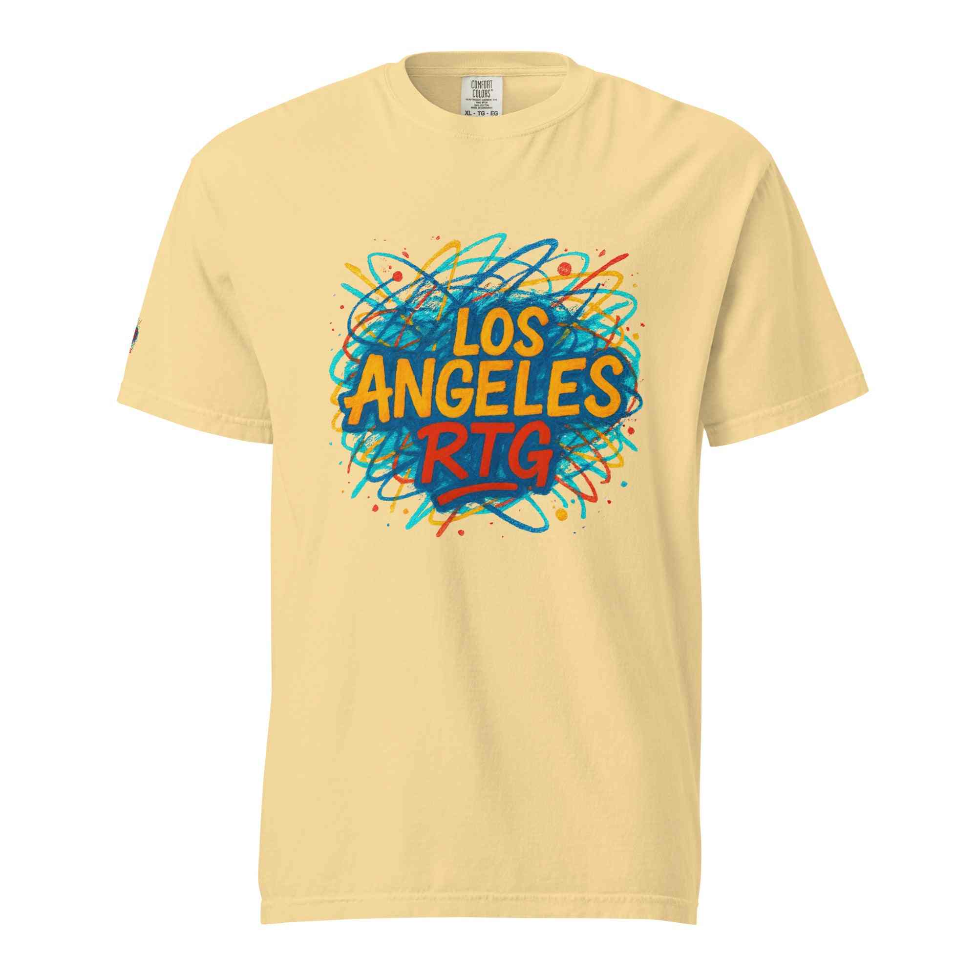 Los Angeles-Unisex garment-dyed heavyweight t-shirt with colorful graphic design on soft breathable cotton fabric