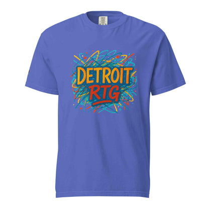 Detroit-Unisex garment-dyed heavyweight t-shirt in blue with colorful Detroit RTG graphic, 100% ring-spun cotton, breathable and soft fabric