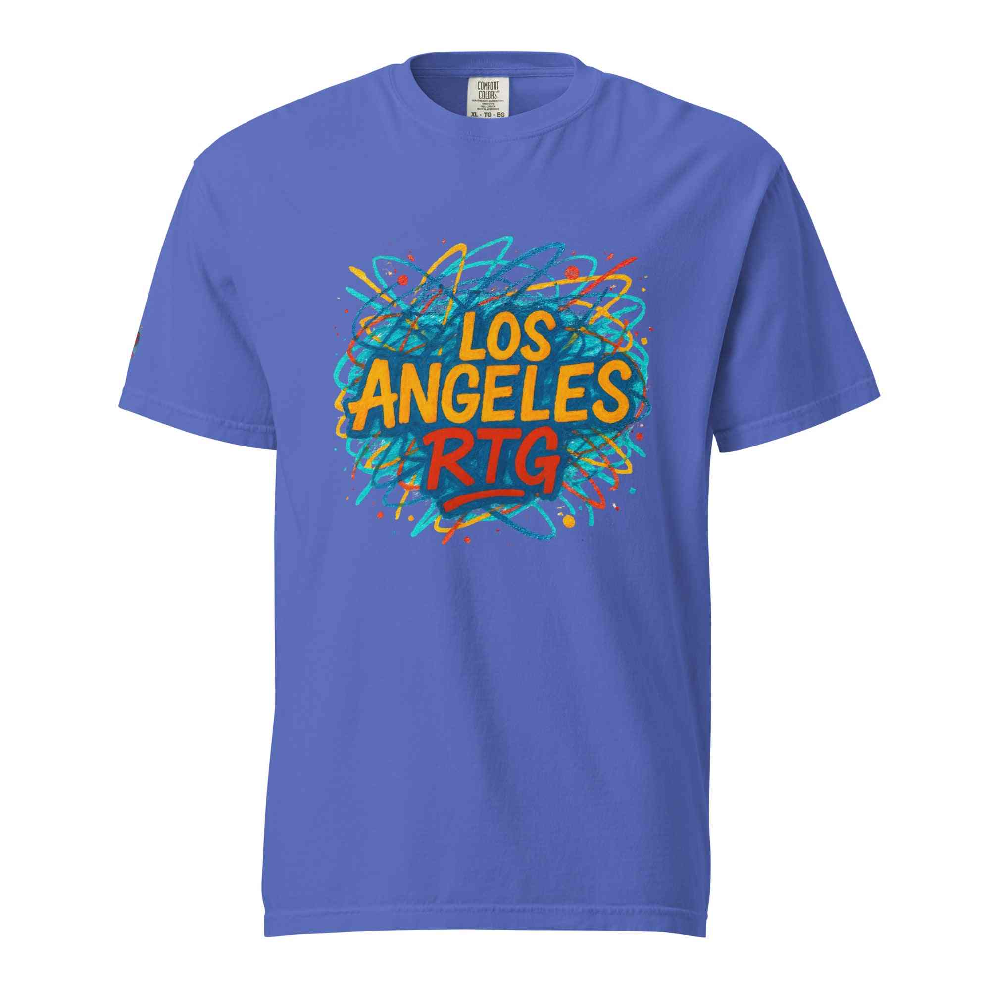 Los Angeles-Unisex garment-dyed heavyweight t-shirt with colorful graphic print, 100% ring-spun cotton, relaxed fit, and durable stitching