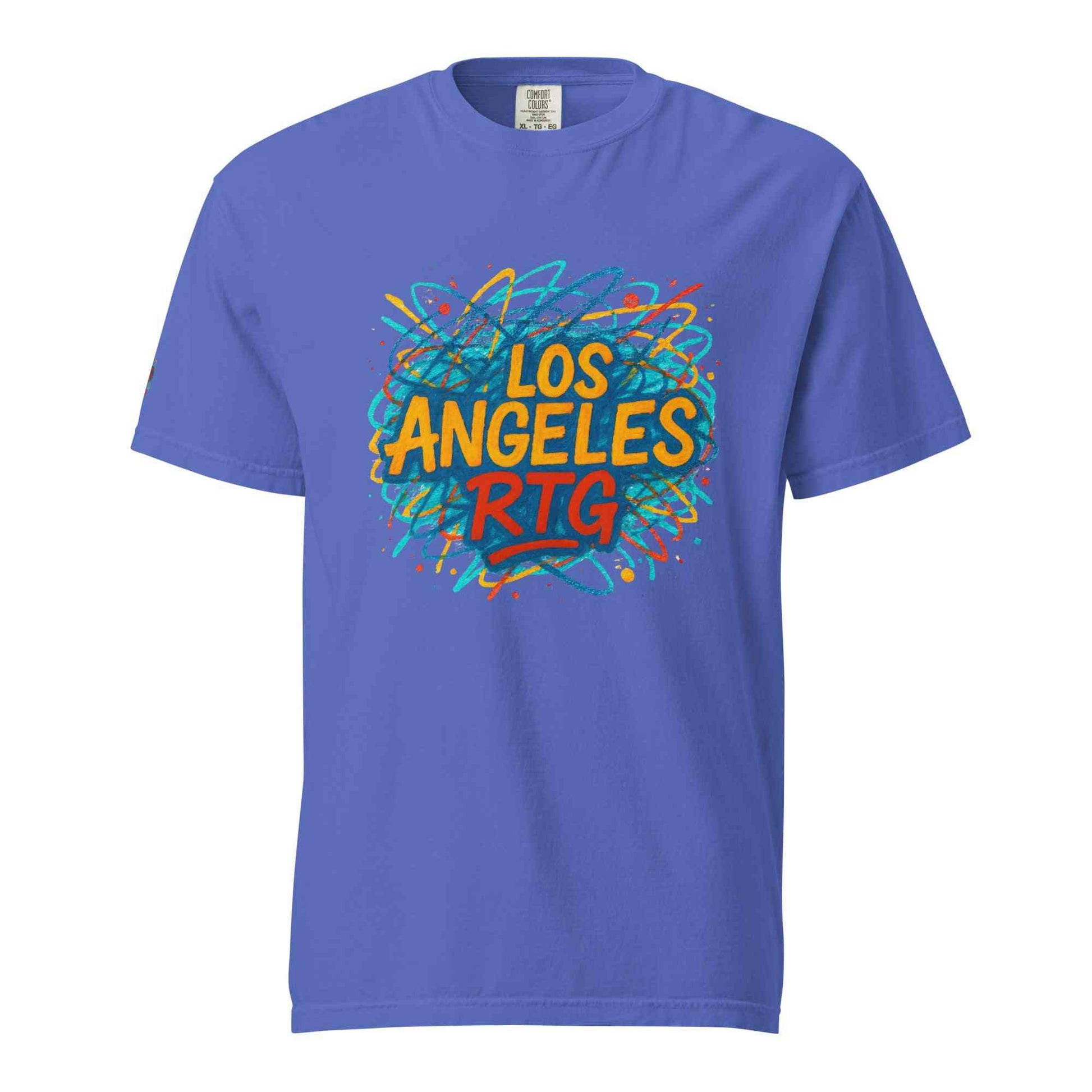 Los Angeles-Unisex garment-dyed heavyweight t-shirt with colorful graphic print, 100% ring-spun cotton, relaxed fit, and durable stitching