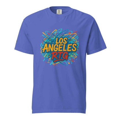 Los Angeles-Unisex garment-dyed heavyweight t-shirt with colorful graphic print, 100% ring-spun cotton, relaxed fit, and durable stitching