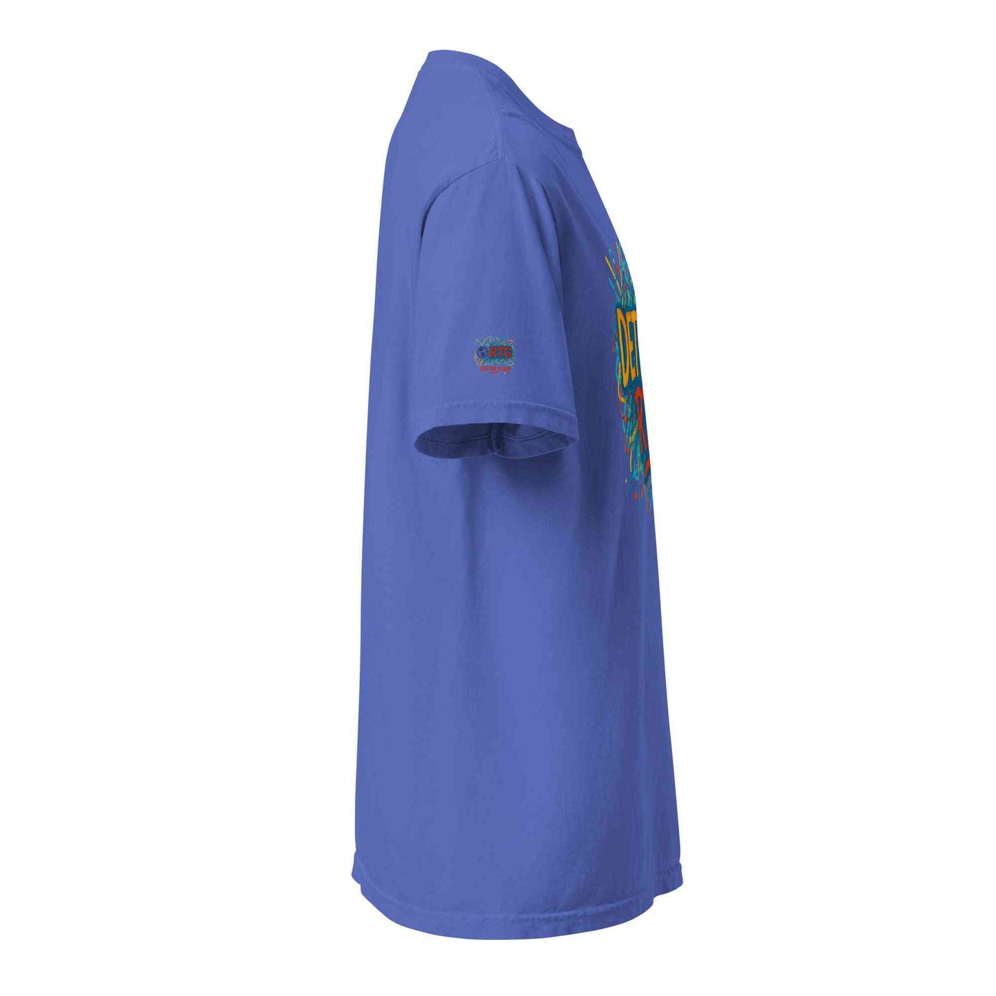 Detroit-Unisex garment-dyed heavyweight blue t-shirt side view breathable cotton tee