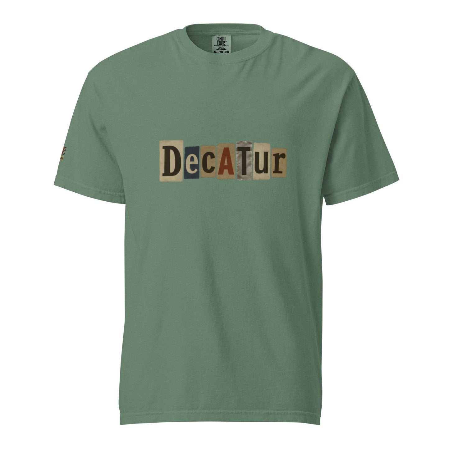 Decatur-Unisex garment-dyed heavyweight ring-spun cotton t-shirt with relaxed fit and graphic text design on front