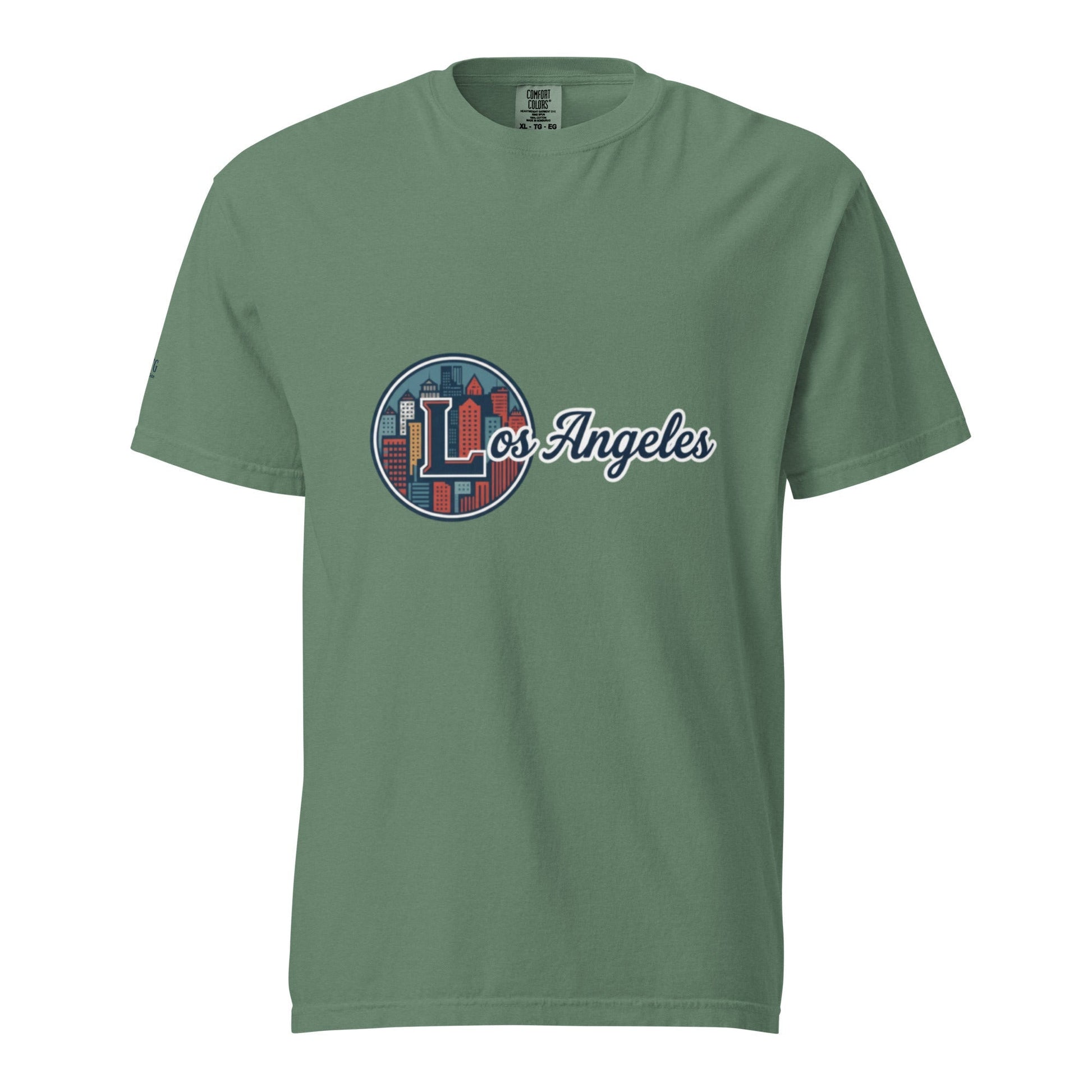 Los Angeles-Unisex garment-dyed heavyweight green t-shirt with city graphic and soft breathable cotton fabric