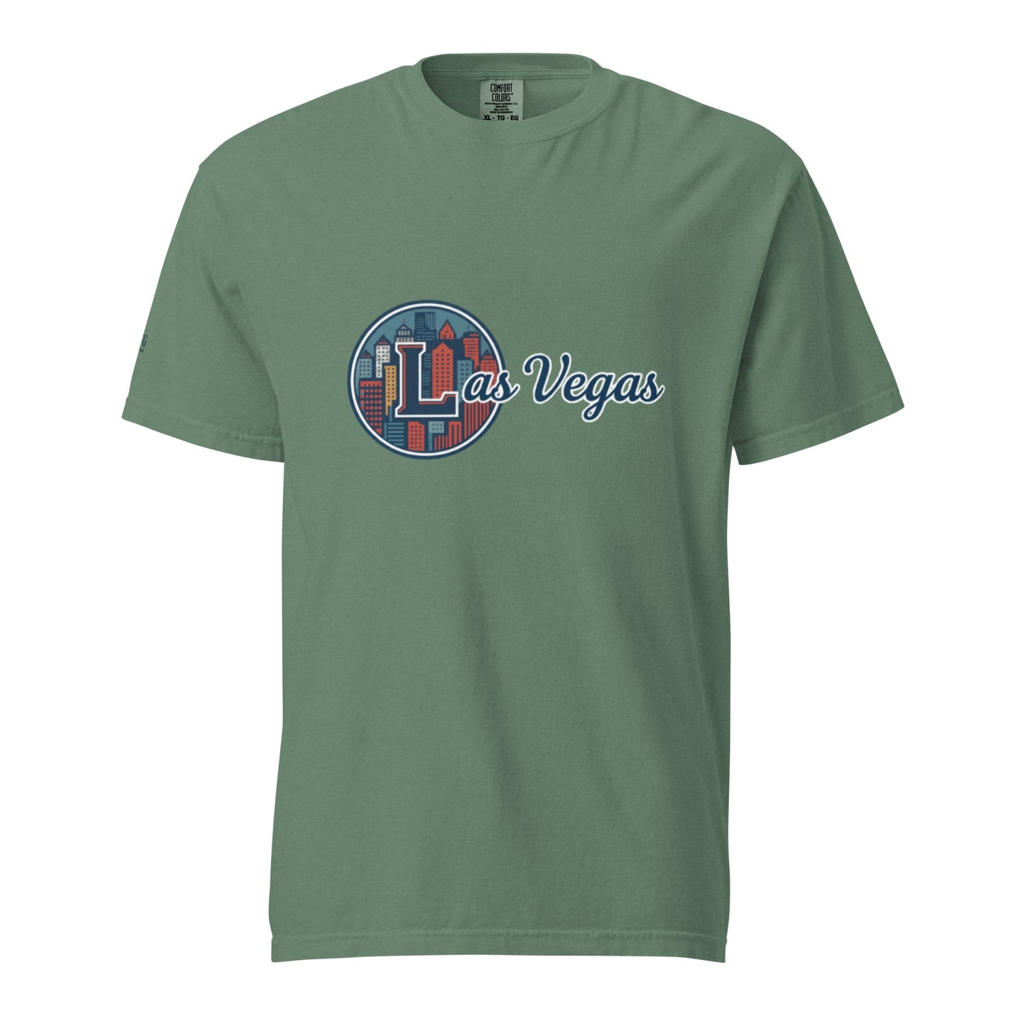Las Vegas-Unisex garment-dyed heavyweight green t-shirt with city skyline graphic
