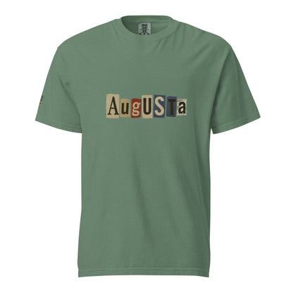 Augusta-Unisex garment-dyed heavyweight t-shirt in green with multicolor block text and relaxed fit made from 100% ring-spun cotton
