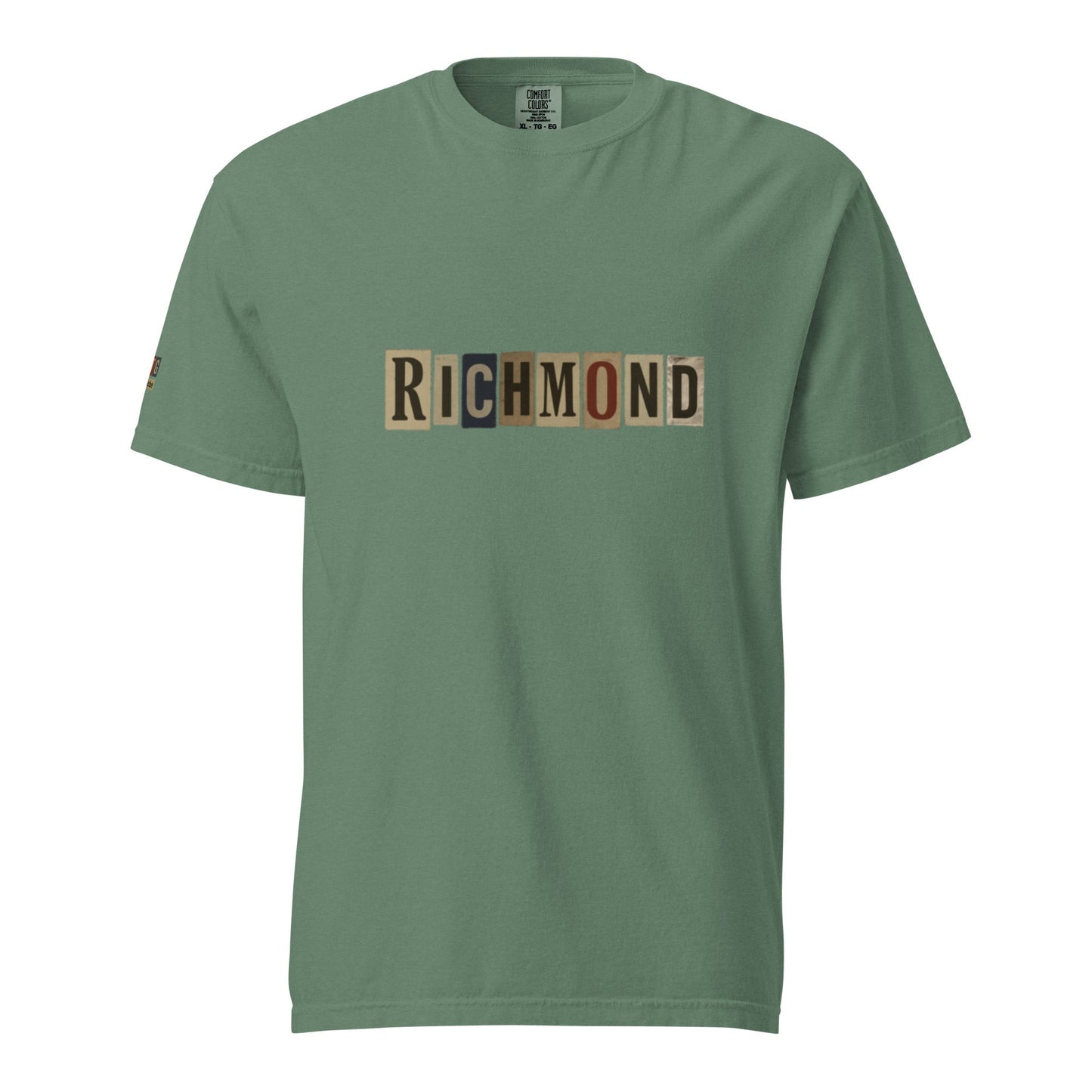 Richmond-Unisex garment-dyed heavyweight green t-shirt with block letter logo</br>
