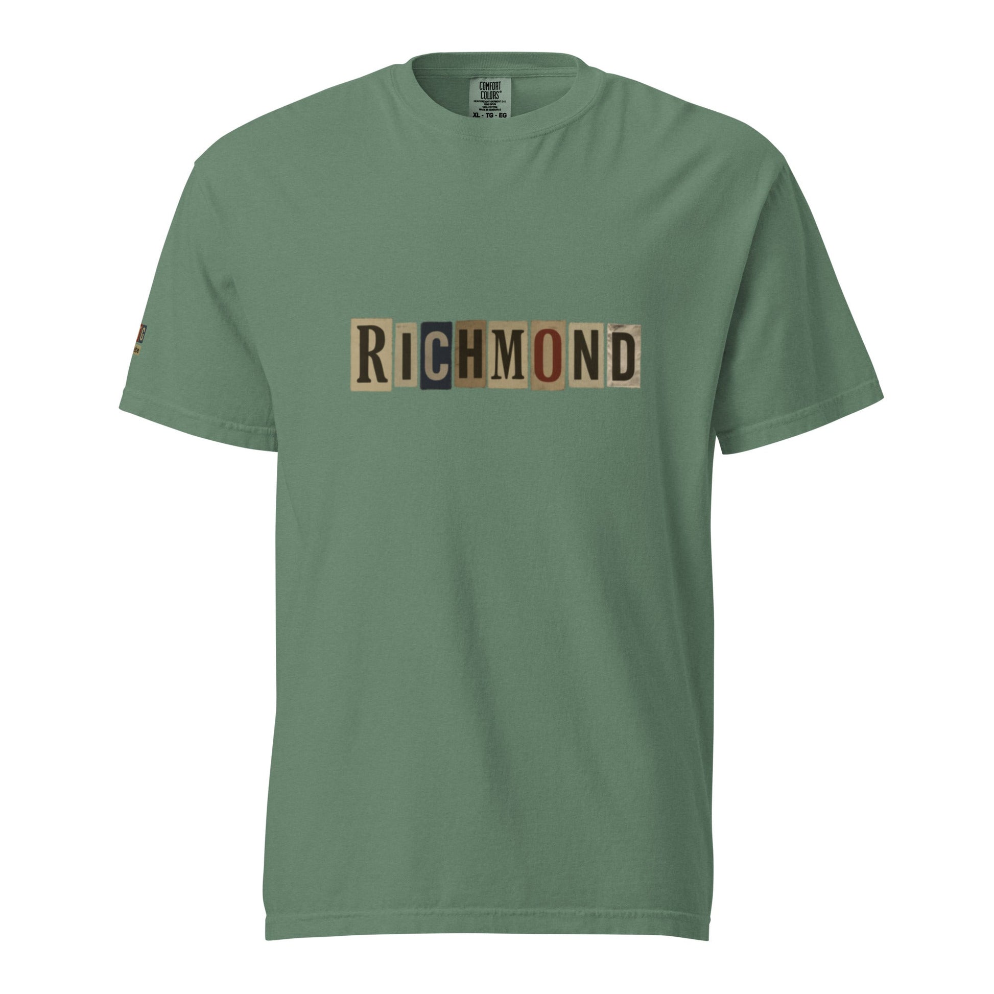 Richmond-Unisex garment-dyed heavyweight green t-shirt with block letter logo</br>