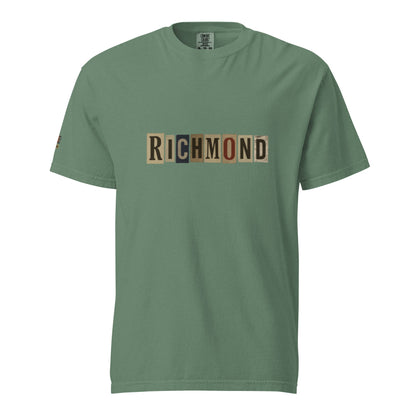 Richmond-Unisex garment-dyed heavyweight green t-shirt with block letter logo</br>