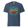 Houston-Unisex garment-dyed heavyweight t-shirt with colorful Houston RTG graphic on navy background