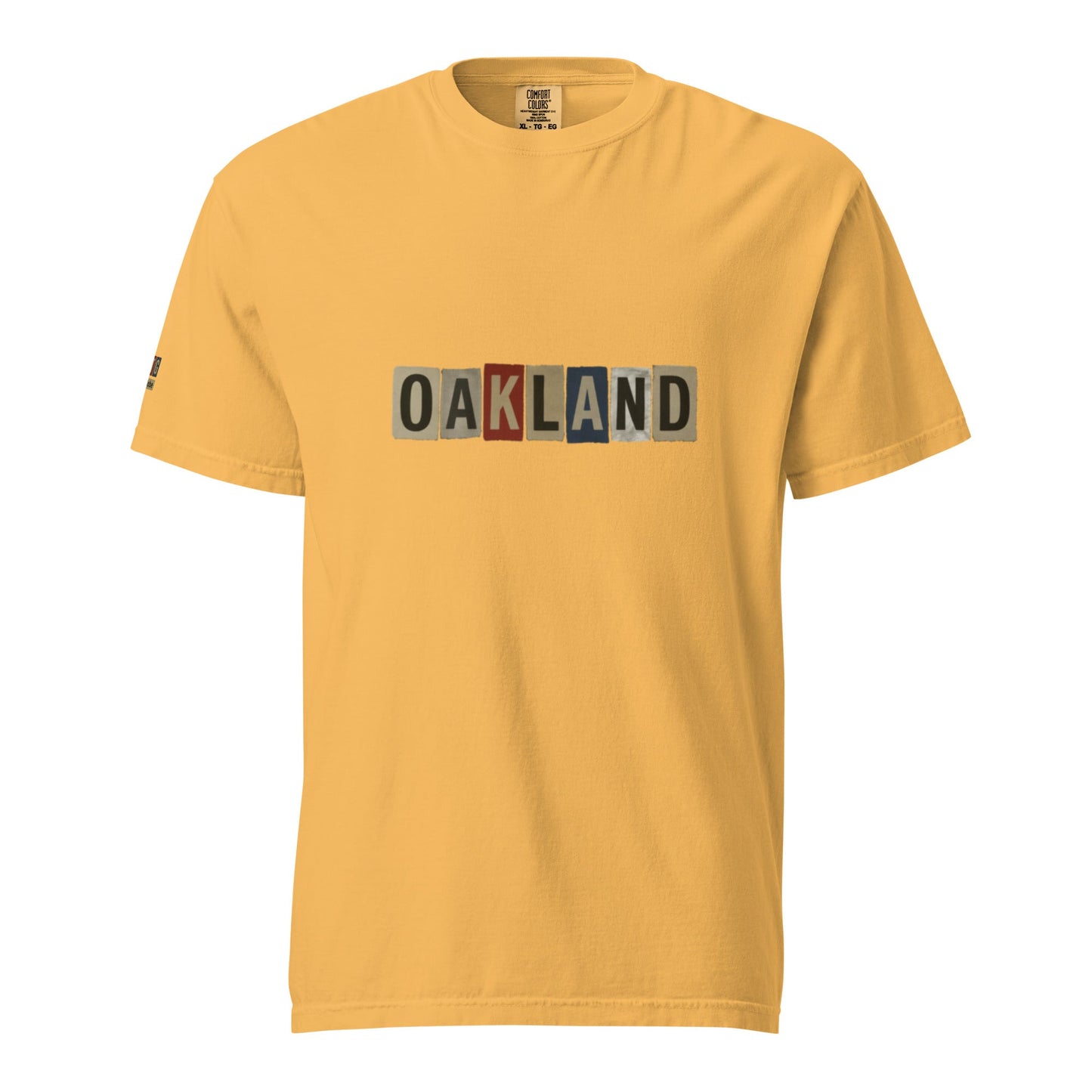 Oakland-Unisex garment-dyed heavyweight cotton t-shirt with block letter design and relaxed fit