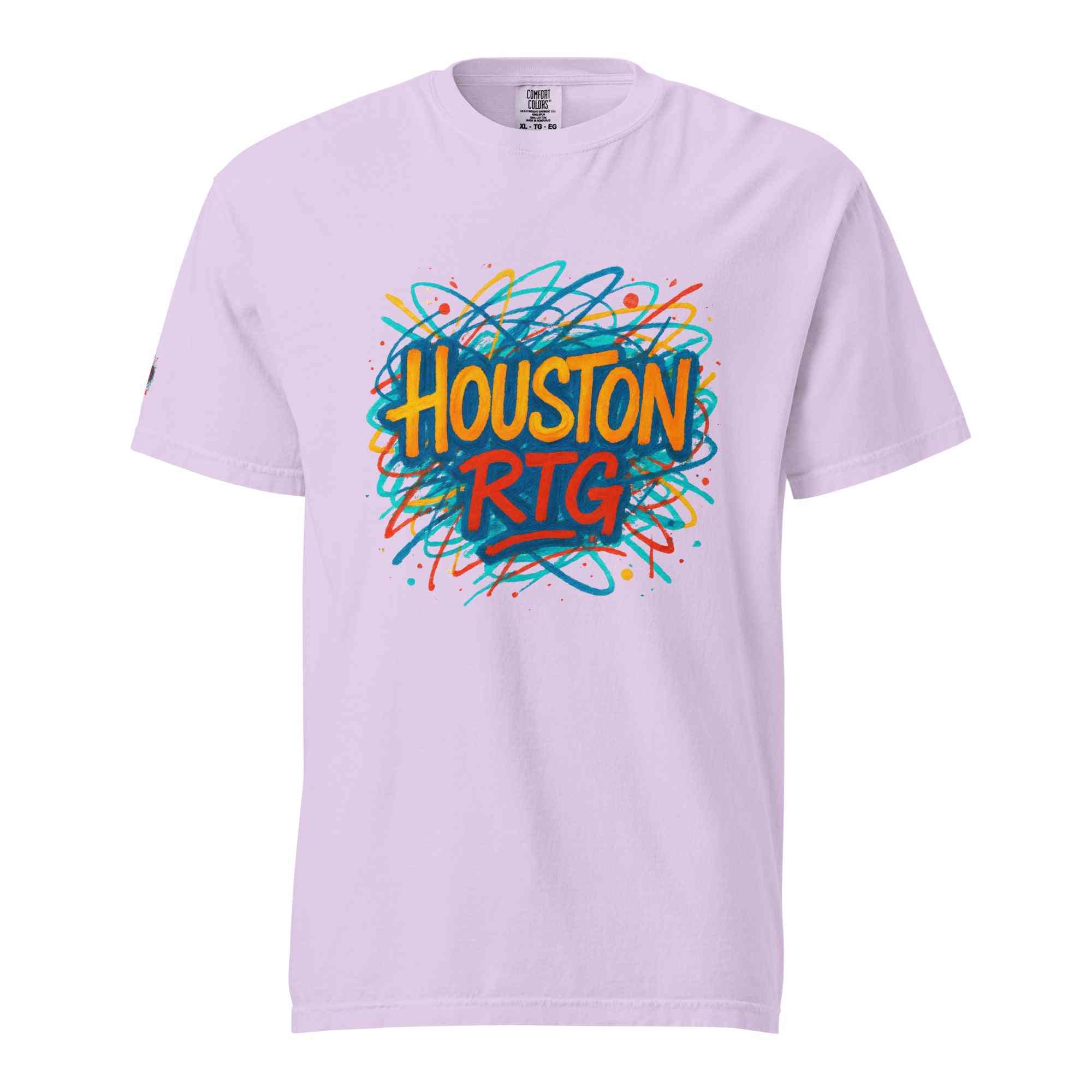 Houston-Unisex garment-dyed heavyweight t-shirt with colorful Houston RTG graphic print on lavender cotton fabric