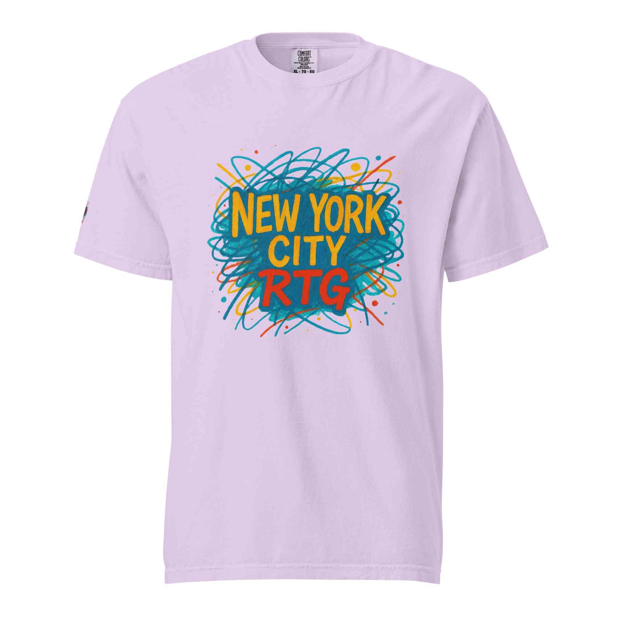 New York City-Unisex garment-dyed heavyweight t-shirt with colorful graphic on front in soft breathable cotton