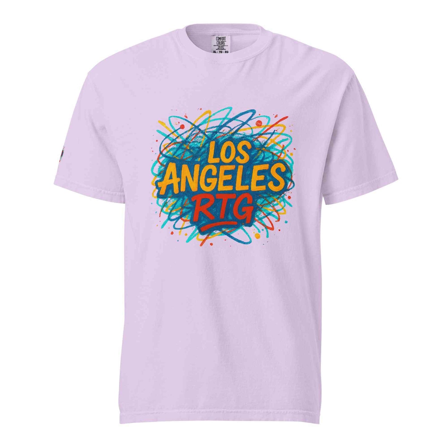 Los Angeles-Unisex garment-dyed heavyweight t-shirt with colorful graphic print, 100% ring-spun cotton, relaxed fit, and durable double-needle stitching