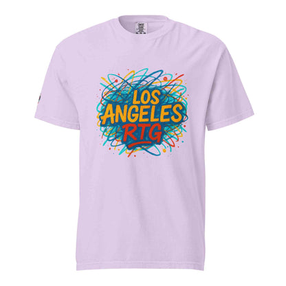Los Angeles-Unisex garment-dyed heavyweight t-shirt with colorful graphic print, 100% ring-spun cotton, relaxed fit, and durable double-needle stitching
