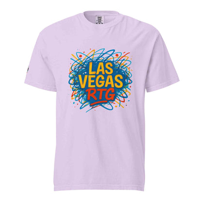 Los Vegas-Unisex garment-dyed heavyweight t-shirt in lavender with colorful graphic print, 100% ring-spun cotton, breathable and durable design