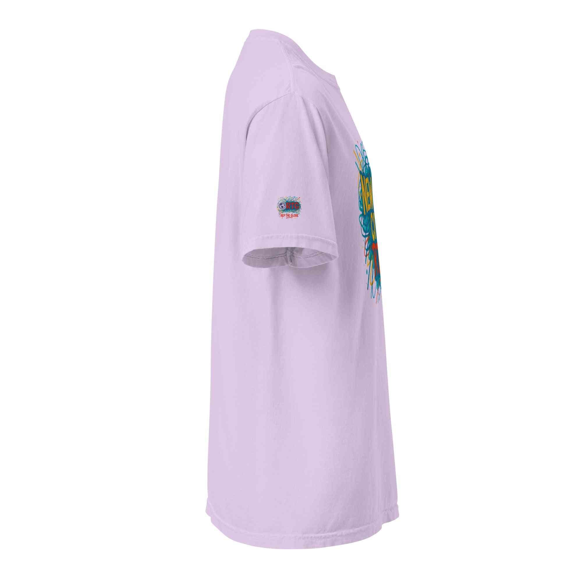New York City-Unisex garment-dyed heavyweight t-shirt in lavender side view made of 100% ring-spun cotton