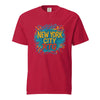 New York City-Unisex garment-dyed heavyweight t-shirt in red with colorful graphic design