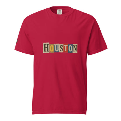 Houston-Unisex garment-dyed heavyweight red t-shirt with printed Houston design and relaxed fit