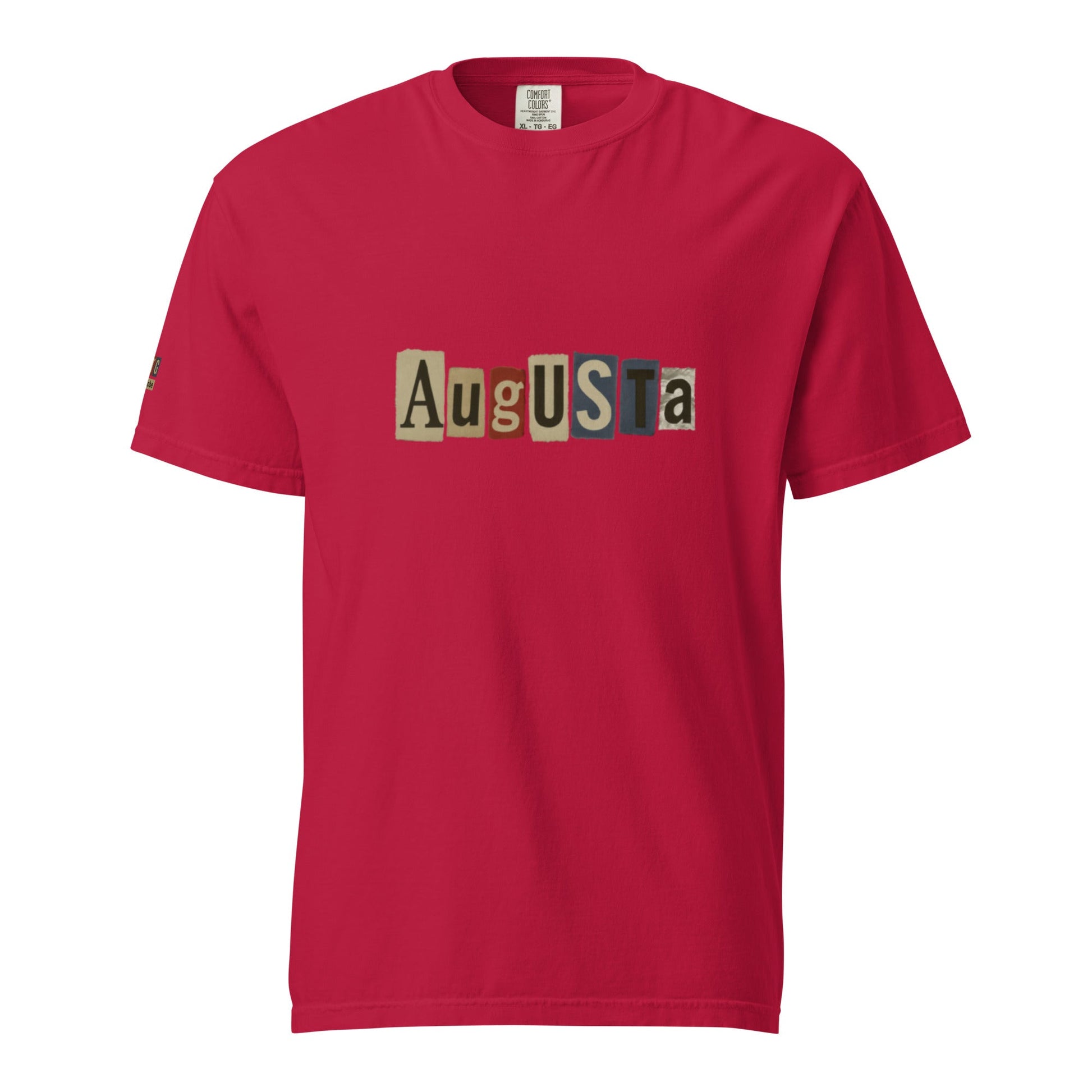 Augusta-Unisex garment-dyed heavyweight red t-shirt with multicolor logo and relaxed fit