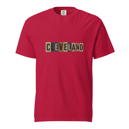 Cleveland-Unisex garment-dyed heavyweight red t-shirt with block lettering and 100% cotton fabric