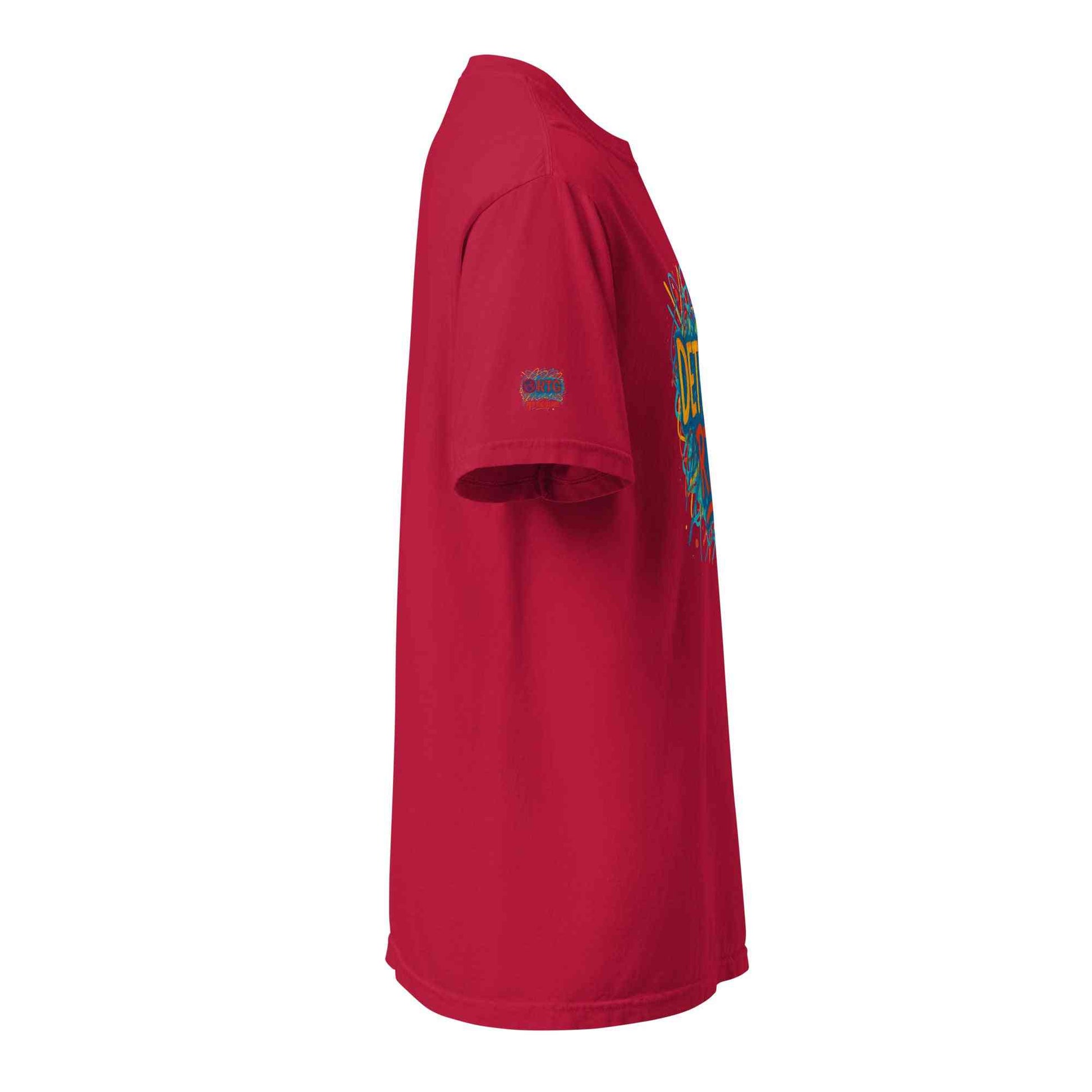 Side view of red Detroit-Unisex garment-dyed heavyweight t-shirt made of 100% ring-spun cotton