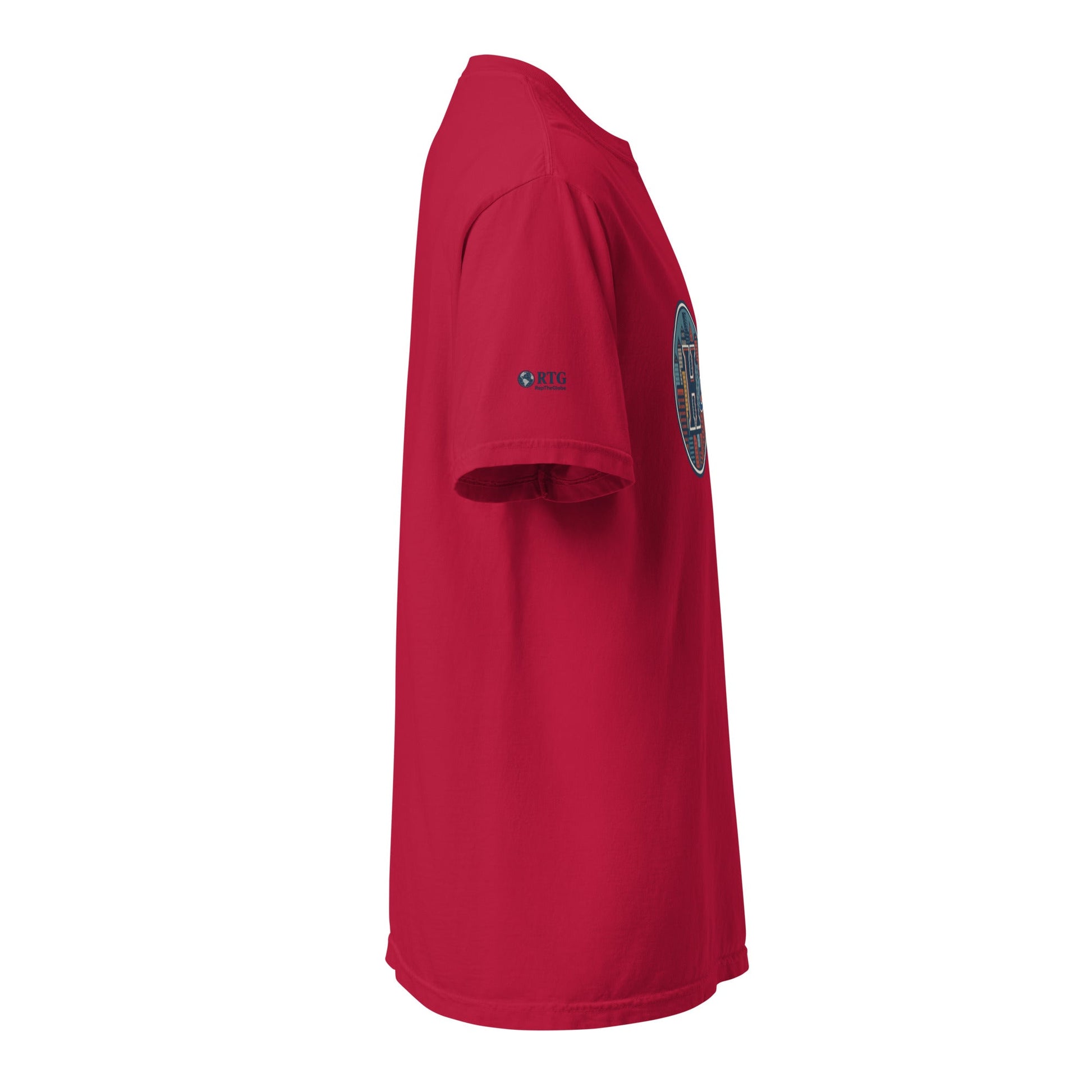 Houston-Unisex garment-dyed heavyweight red t-shirt side view in ring-spun cotton