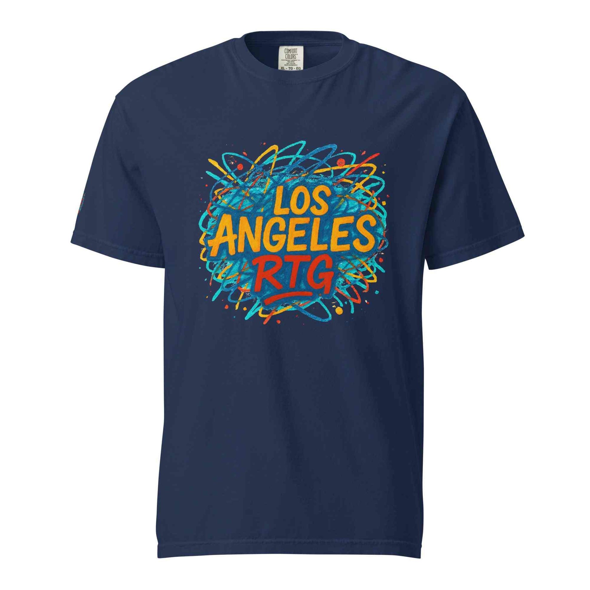 Los Angeles-Unisex garment-dyed heavyweight navy blue t-shirt with colorful graphic print
