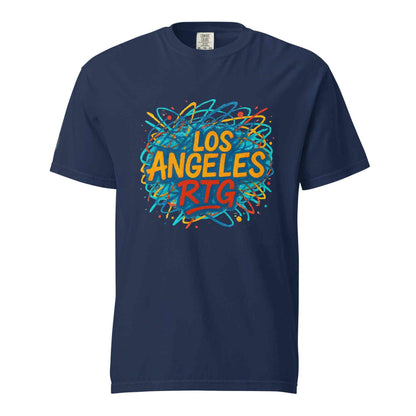 Los Angeles-Unisex garment-dyed heavyweight navy blue t-shirt with colorful graphic print