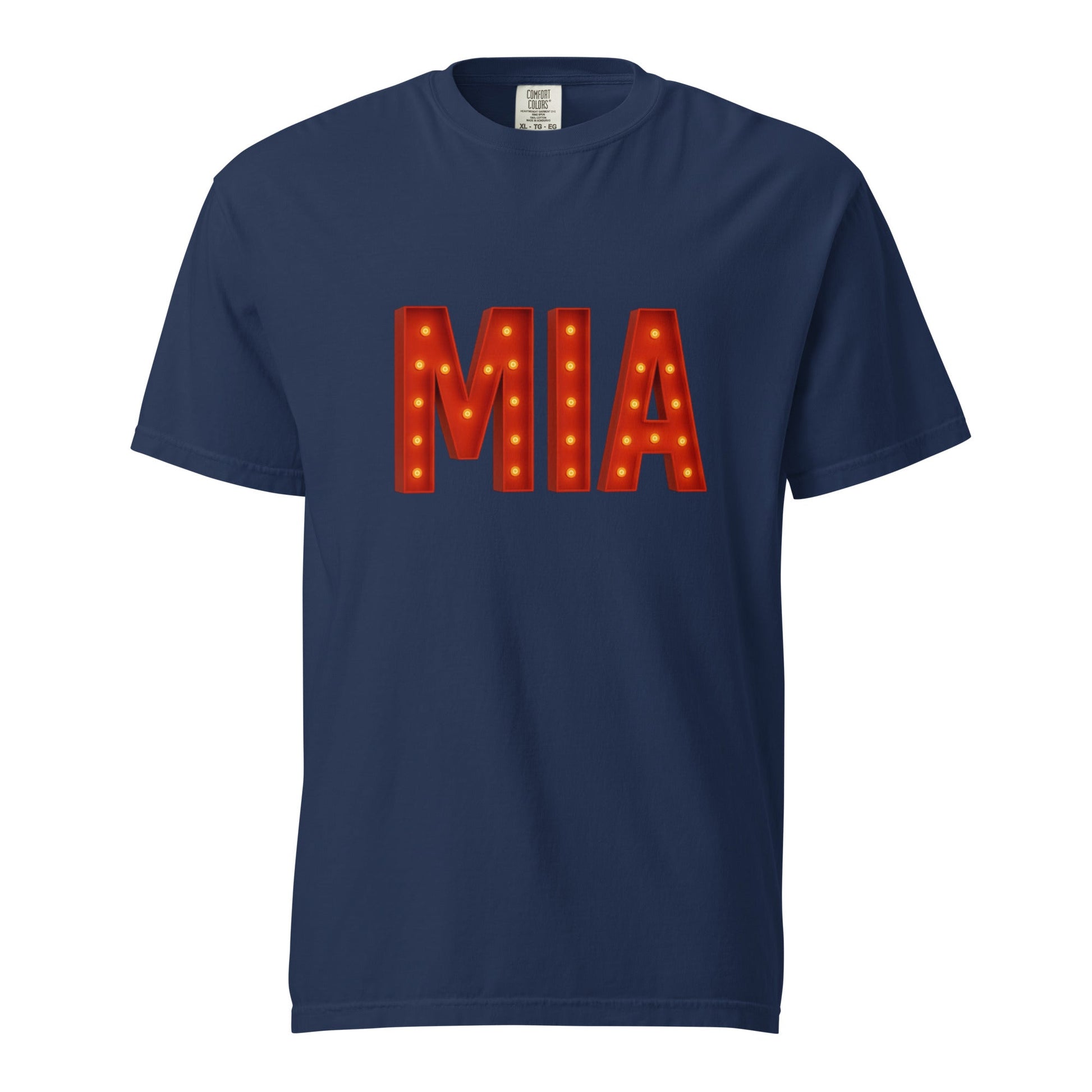 Miami-Unisex garment-dyed heavyweight t-shirt with MIA light-up print, 100% ring-spun cotton, navy blue