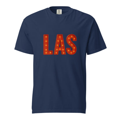 Las Vegas-Unisex garment-dyed heavyweight navy t-shirt with LA illuminated design, 100% ring-spun cotton, relaxed fit
