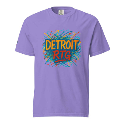 Detroit-Unisex garment-dyed heavyweight t-shirt in purple with colorful Detroit RTG graphic design, 100% ring-spun cotton, relaxed fit