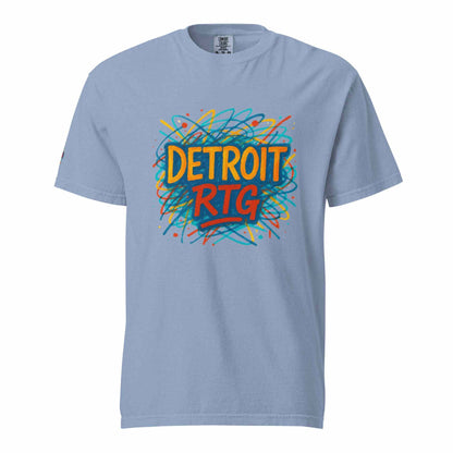 Light blue Detroit-Unisex garment-dyed heavyweight t-shirt with colorful graphic print on front