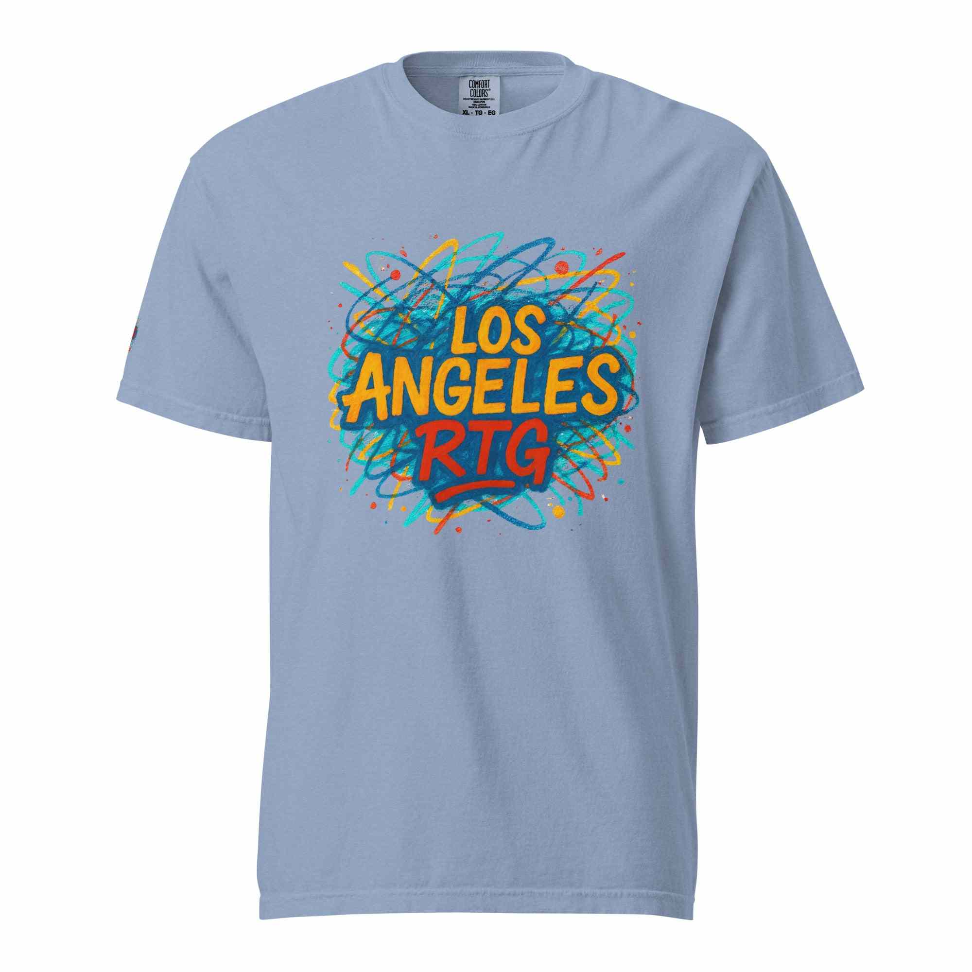 Los Angeles-Unisex garment-dyed heavyweight t-shirt with colorful logo print, 100% ring-spun cotton, relaxed fit, durable stitching
