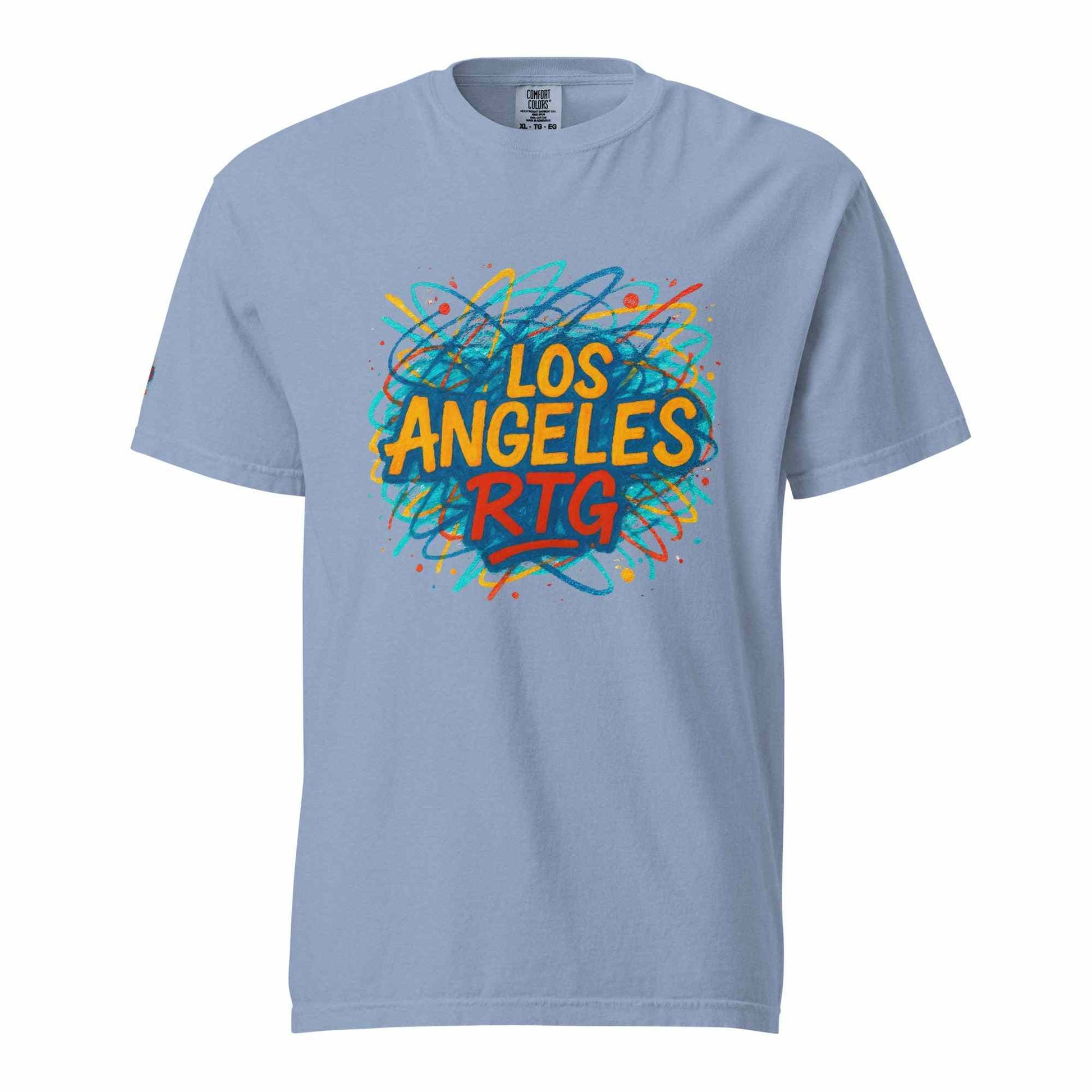 Los Angeles-Unisex garment-dyed heavyweight t-shirt with colorful logo print, 100% ring-spun cotton, relaxed fit, durable stitching